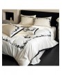 Ivory and Black Luxury Rose Vine Embroidery Bedding Set