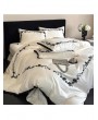 Ivory and Black Luxury Rose Vine Embroidery Bedding Set