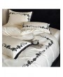 Ivory and Black Luxury Rose Vine Embroidery Bedding Set