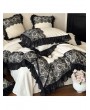 Ivory and Black Vintage Ruffled Lace Patchwork Comforter Set