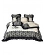 Ivory and Black Vintage Ruffled Lace Patchwork Comforter Set