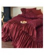 Wine Red Butterfly Sequined Lace Embroidery Wedding Comforter Set