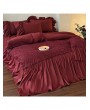 Wine Red Butterfly Sequined Lace Embroidery Wedding Comforter Set