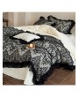 Creamy Beige Retro Style Black Lace Ruffled Bedding Set