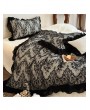 Creamy Beige Retro Style Black Lace Ruffled Bedding Set