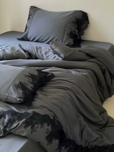 Black Olive Gothic Luxury Lace Embroidery Comforter Set