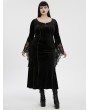 Punk Rave Black Gothic Velvet Long Sleeve Fishtail Plus Size Maxi Dress