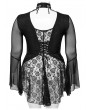 Punk Rave Black Sexy Gothic Irregular Flared Mesh Sleeve Plus Size Shirt for Women