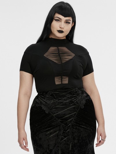 Punk Rave Black Gothic Perspective Coffin Short Sleeve Plus Size T-Shirt for Women