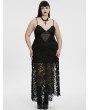 Punk Rave Black Sexy Gothic Lace Deep V-Neck High Slit Plus Size Long Dress