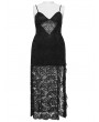 Punk Rave Black Sexy Gothic Lace Deep V-Neck High Slit Plus Size Long Dress