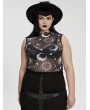 Punk Rave Black Gothic Daily Print Fitted Sleeveless Mesh Plus Size T-Shirt for Women