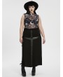 Punk Rave Black Gothic Daily Print Fitted Sleeveless Mesh Plus Size T-Shirt for Women