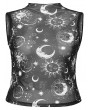 Punk Rave Black Gothic Daily Print Fitted Sleeveless Mesh Plus Size T-Shirt for Women