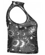 Punk Rave Black Gothic Daily Print Fitted Sleeveless Mesh Plus Size T-Shirt for Women