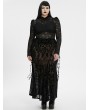 Punk Rave Black Gothic Gorgeous Pattern Flocked Mesh Plus Size Maxi Skirt