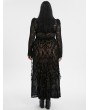 Punk Rave Black Gothic Gorgeous Pattern Flocked Mesh Plus Size Maxi Skirt