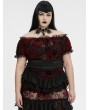 Punk Rave Black and Red Gothic Sexy Flocking Mesh Lace Trim Plus Size Short Top for Women