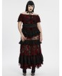 Punk Rave Black and Red Gothic Sexy Flocking Mesh Lace Trim Plus Size Short Top for Women
