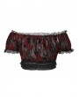 Punk Rave Black and Red Gothic Sexy Flocking Mesh Lace Trim Plus Size Short Top for Women