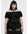 Punk Rave Black Gothic Sexy Flocking Mesh Lace Trim Plus Size Short Top for Women