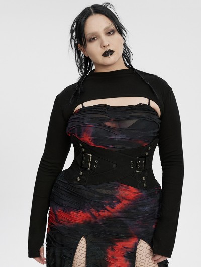 Punk Rave Black Gothic Punk Minimalist Long Sleeve Plus Size T-Shirt for Women
