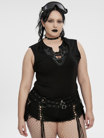 Punk Rave Black Gothic Cyberpunk Sleeveless Plus Size T-Shirt for Women