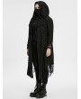 Punk Rave Black Gothic Decadent Asymmetric Knitted Hooded Plus Size Trench Coat for Women