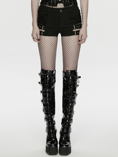 Punk Rave Black Gothic Punk Personality Cutout Shorts for Women