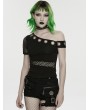 Punk Rave Black Gothic Punk Slant Shoulder Mesh T-Shirt for Women