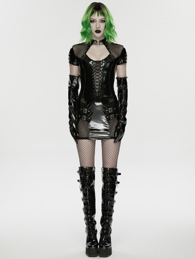 Punk Rave Black Gothic Punk Sexy Gloss Patent Leather Short Dress
