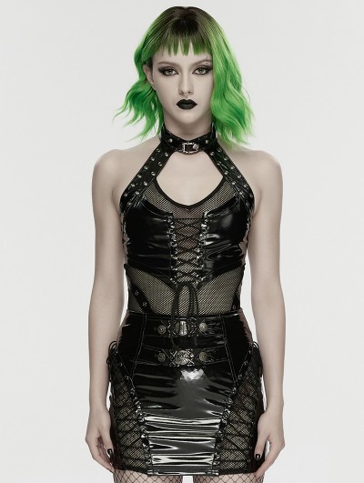 Punk Rave Black Gothic Punk Structured Hollow Vest Top for Women