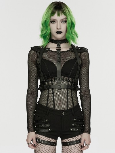 Punk Rave Black and Green Cyberpunk Gothic Skeleton Chain Harness