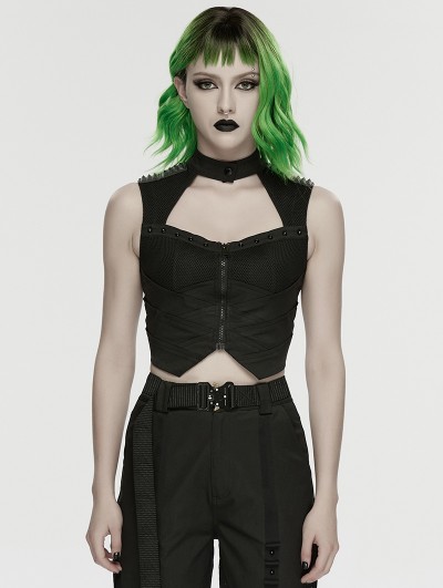 Punk Rave Black Gothic Cyberpunk Mechanical Vest Top for Women