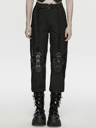 Punk Rave Black Gothic Cyberpunk Buckled Cargo Pants for Women