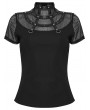 Punk Rave Black Gothic Punk Mesh Spliced Stand Up Collar T-Shirt for Women