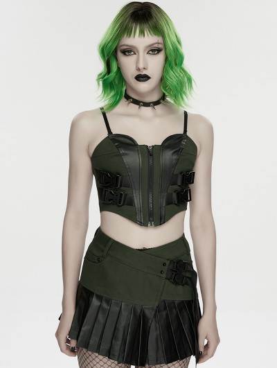 Punk Rave Black and Green Gothic Cyberpunk Corset Top for Women