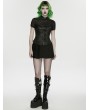 Punk Rave Black Gothic Punk Personality Mesh Spliced Short Sleeve Shirt for Women