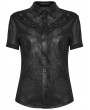 Punk Rave Black Gothic Punk Personality Mesh Spliced Short Sleeve Shirt for Women