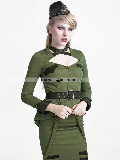 Punk Rave Green Gothic Uniform Style Shirt for Women