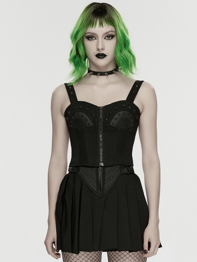 Punk Rave Black Gothic Cyberpunk Mechanical Corset Top for Women