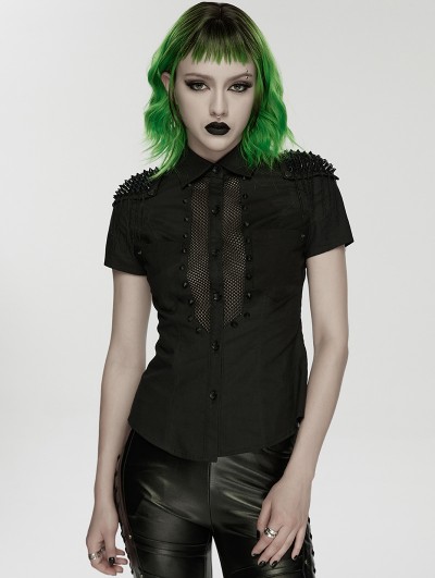 Punk Rave Black Sexy Gothic Punk Handsome Short Sleeve Shirt for Women