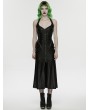 Punk Rave Black Gothic Cyberpunk Zipper Split Halter Long Dress