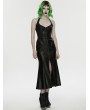 Punk Rave Black Gothic Cyberpunk Zipper Split Halter Long Dress