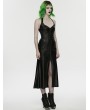 Punk Rave Black Gothic Cyberpunk Zipper Split Halter Long Dress