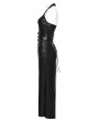 Punk Rave Black Gothic Cyberpunk Zipper Split Halter Long Dress