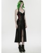 Punk Rave Black and Red Gothic Cyberpunk Zipper Split Halter Long Dress