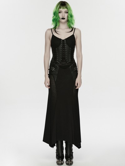 Punk Rave Black Gothic Punk Mesh Slip Fishtail Maxi Dress