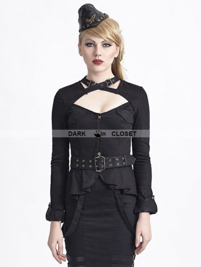 Punk Rave Black Gothic Uniform Style Shirt for Women