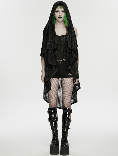 Punk Rave Black Gothic Punk Versatile Hooded Vest for Women